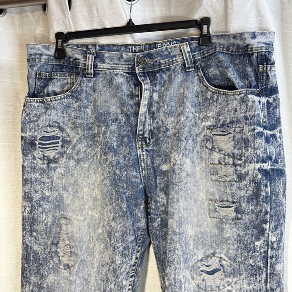 Thrill Denim Jeans Pants Mens Blue Acid Wash Distressed as 42/33 measures 44/33 - Picture 6 of 9
